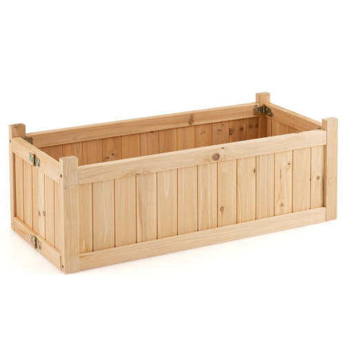 Topbuy Fir Wood Raised Garden Bed Outdoor Elevated Planter w/Drainage Hole Folding Square Planter Box 27.5" x 12" x 8.5"
