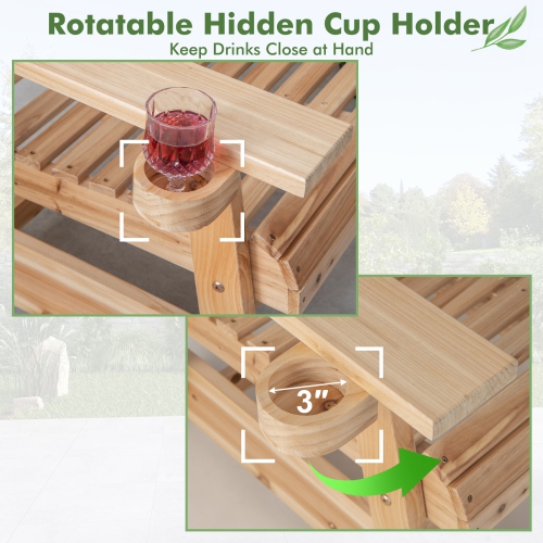 Topbuy 1PC/2PCS Outdoor Fir Wood Rocking Chair Outdoor Glider Chair with Rotatable Hidden Cup Holder and Curved Seat