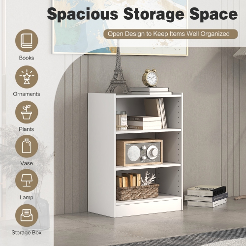 Topbuy 3-Tier Bookcase, Corner Bookshelf Display Rack w/ 18-Position Adjustable Shelves 1.3" High Interval, Freestanding Space-saving Open Display