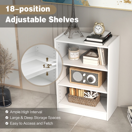 Topbuy 3-Tier Bookcase, Corner Bookshelf Display Rack w/ 18-Position Adjustable Shelves 1.3" High Interval, Freestanding Space-saving Open Display