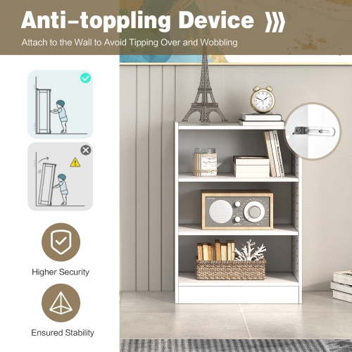 Topbuy 3-Tier Bookcase, Corner Bookshelf Display Rack w/ 18-Position Adjustable Shelves 1.3" High Interval, Freestanding Space-saving Open Display