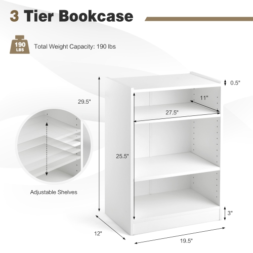 Topbuy 3-Tier Bookcase, Corner Bookshelf Display Rack w/ 18-Position Adjustable Shelves 1.3" High Interval, Freestanding Space-saving Open Display