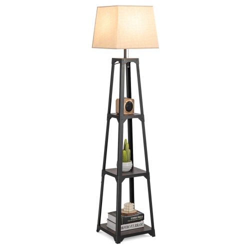 TOPBUY  Shelf Floor Lamp Corner Floor Lamp W/ 3-Tier Shelves & Linen Lampshade Modern Standing Tall Bookshelf Lamp