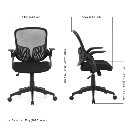 Ergonomic Office Chair with Filp up Arms, Mesh Task Chair Computer Desk Chair with Adjustable Lumbar Support and Waterfall Seat Holds up to 264.5
