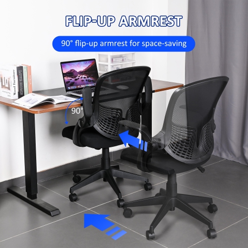 Ergonomic Office Chair with Filp up Arms, Mesh Task Chair Computer Desk Chair with Adjustable Lumbar Support and Waterfall Seat Holds up to 264.5