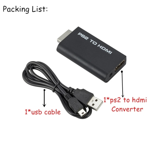 Adaptateur audio/vidéo avec convertisseur PS2 vers HDMI pour moniteur HDMI PS2 vers HDMI de PlayStation 2/HDTV et prise audio 3,5 mm pour écouteurs