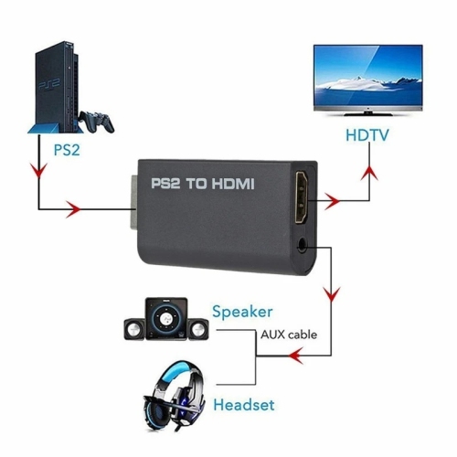 Adaptateur audio/vidéo avec convertisseur PS2 vers HDMI pour moniteur HDMI PS2 vers HDMI de PlayStation 2/HDTV et prise audio 3,5 mm pour écouteurs