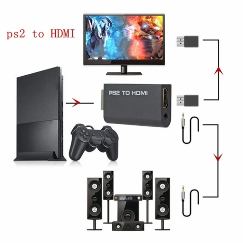 Adaptateur audio/vidéo avec convertisseur PS2 vers HDMI pour moniteur HDMI PS2 vers HDMI de PlayStation 2/HDTV et prise audio 3,5 mm pour écouteurs