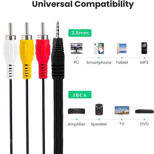 AUX Male 3.5mm to 3 RCA AV Audio Video Male Converter Cable TV Cord Adapter Wire