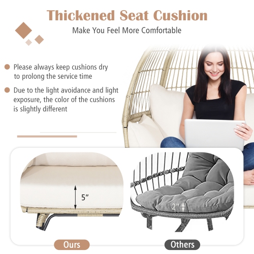 Costway Patio Oversized Rattan Egg Chair Lounge Basket with 4 Cushions for Indoor Outdoor