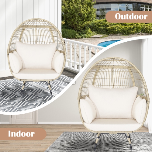Costway Patio Oversized Rattan Egg Chair Lounge Basket with 4 Cushions for Indoor Outdoor