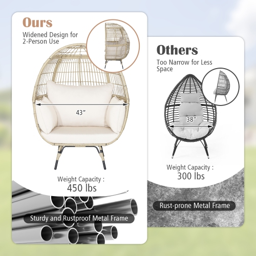 Costway Patio Oversized Rattan Egg Chair Lounge Basket with 4 Cushions for Indoor Outdoor