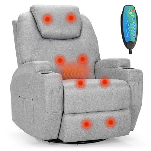 Costway Rocker Recliner Chair 360° Swivel Massage & Heating Sofa with Remote Control