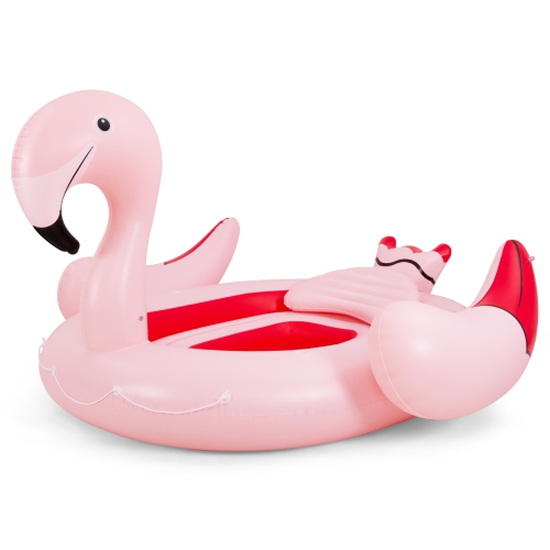 Image 1 de 10.. Topbuy 4-6 Persons Inflatable Lake Float Flamingo Floating Island w/ Inner Loop & Floating Mat Blow-up Party Floatie with Electric Air Pump & 6 Cup