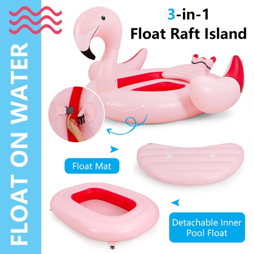 Topbuy 4-6 Persons Inflatable Lake Float Flamingo Floating Island w/ Inner Loop & Floating Mat Blow-up Party Floatie with Electric Air Pump & 6 Cup