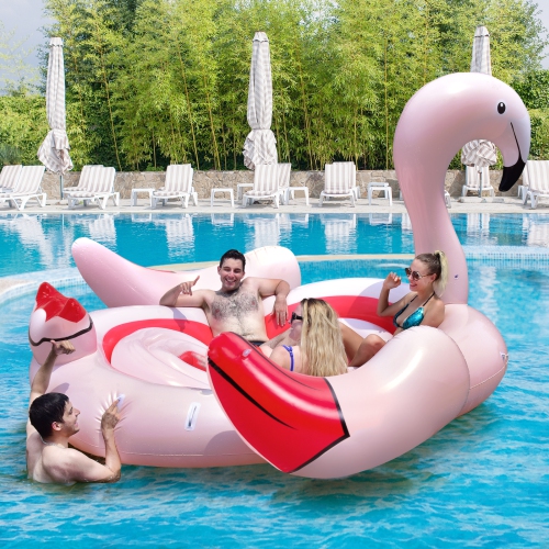 Topbuy 4-6 Persons Inflatable Lake Float Flamingo Floating Island w/ Inner Loop & Floating Mat Blow-up Party Floatie with Electric Air Pump & 6 Cup