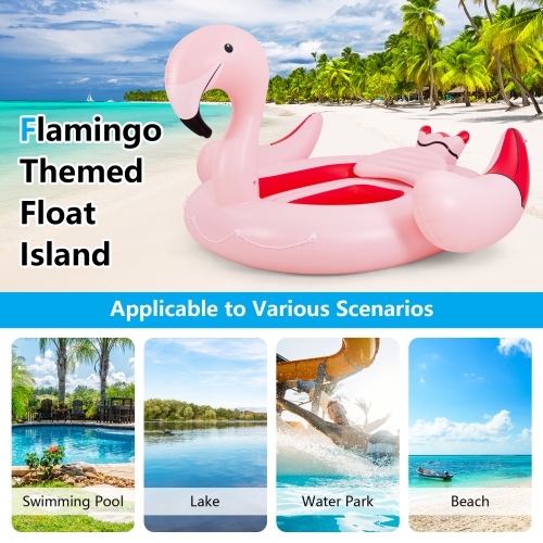 Topbuy 4-6 Persons Inflatable Lake Float Flamingo Floating Island w/ Inner Loop & Floating Mat Blow-up Party Floatie with Electric Air Pump & 6 Cup