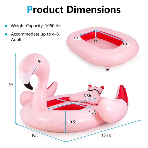 Topbuy 4-6 Persons Inflatable Lake Float Flamingo Floating Island w/ Inner Loop & Floating Mat Blow-up Party Floatie with Electric Air Pump & 6 Cup