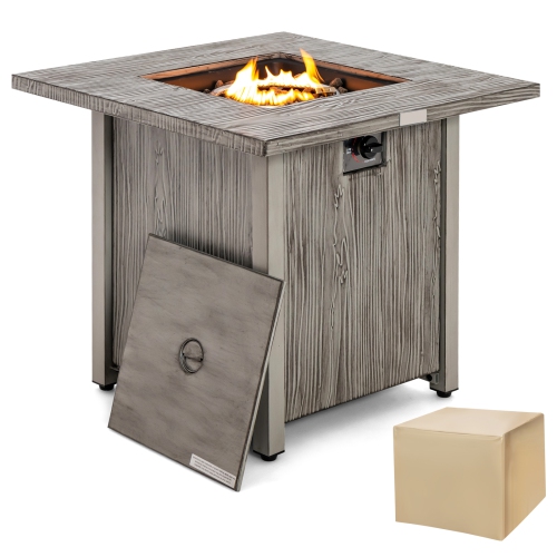 Topbuy 28" Propane Fire Pit Table 40,000 BTU Outdoor Propane Gas Fire Table with Wood-like Tabletop Lid and Lava Rocks with PVC Cover