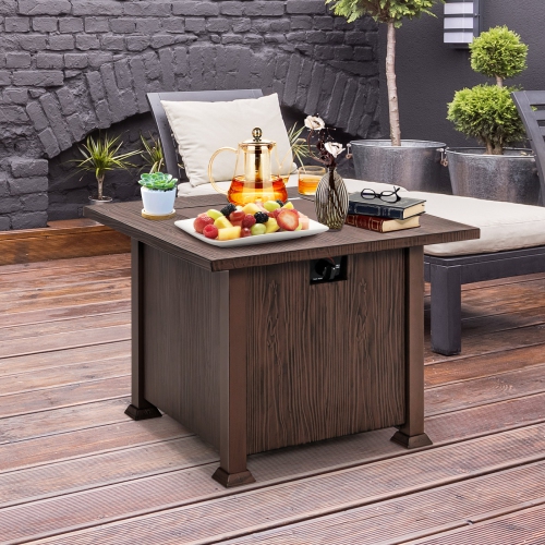 Topbuy 32" Propane Fire Pit Table 50,000 BTU Outdoor Propane Gas Fire Table with Wood-like Tabletop Lid and Lava Rocks with PVC Cover
