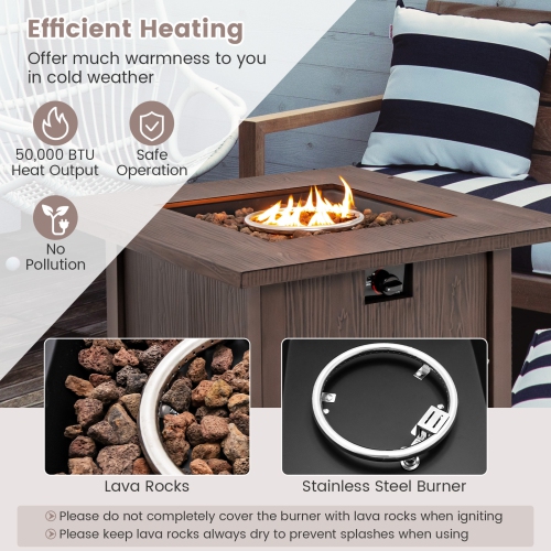 Topbuy 32" Propane Fire Pit Table 50,000 BTU Outdoor Propane Gas Fire Table with Wood-like Tabletop Lid and Lava Rocks with PVC Cover