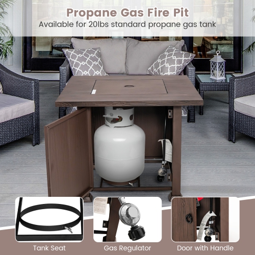 Topbuy 32" Propane Fire Pit Table 50,000 BTU Outdoor Propane Gas Fire Table with Wood-like Tabletop Lid and Lava Rocks with PVC Cover