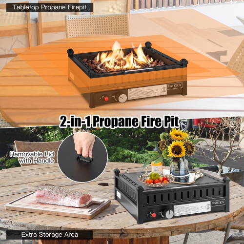 Topbuy Portable Propane Fire Pit 40,000 BTU Tabletop Fire Pit for Tables with 2" Umbrella Hole Compact Propane Fire Pit