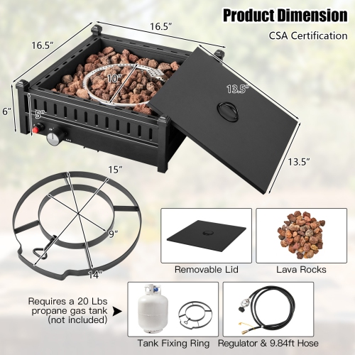 Topbuy Portable Propane Fire Pit 40,000 BTU Tabletop Fire Pit for Tables with 2" Umbrella Hole Compact Propane Fire Pit
