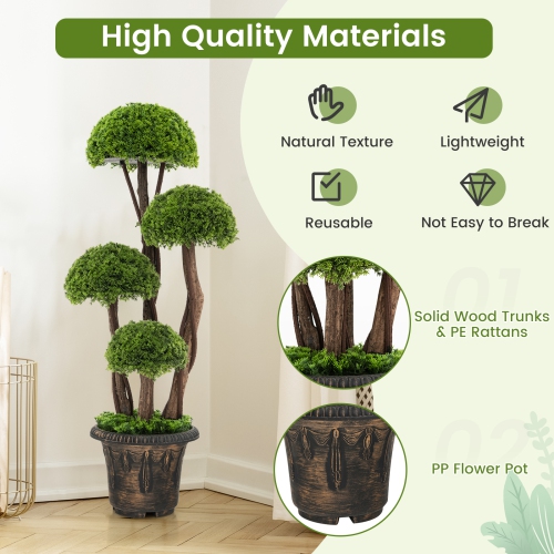 Topbuy 3 FT Artificial Cedar Topiary Tree Indoor & Outdoor Fake Topiary Cypress Plant w/ Rattan Trunk Cement Filled Pot