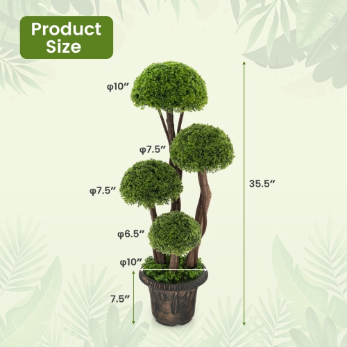 Topbuy 3 FT Artificial Cedar Topiary Tree Indoor & Outdoor Fake Topiary Cypress Plant w/ Rattan Trunk Cement Filled Pot