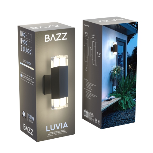 BAZZ Luvia Outdoor Integrated LED Wall Fixture Light Scone 18W 900Lumens 3000K 80+CRI, W22042BK
