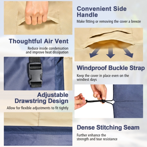 Topbuy 77"W x 43"D x 30"H Patio 3-Seater Sofa Cover Outdoor Deep Sofa Cover w/ Handles & Air Vents Heavy Duty Patio Bench Cover