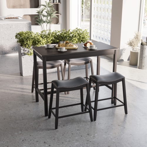 Topbuy Dining Table Set for 4 Kitchen Counter Height Table with 4 Stools 5 Piece Bistro Table Set Rubber Wood Pub Dinner Table Set