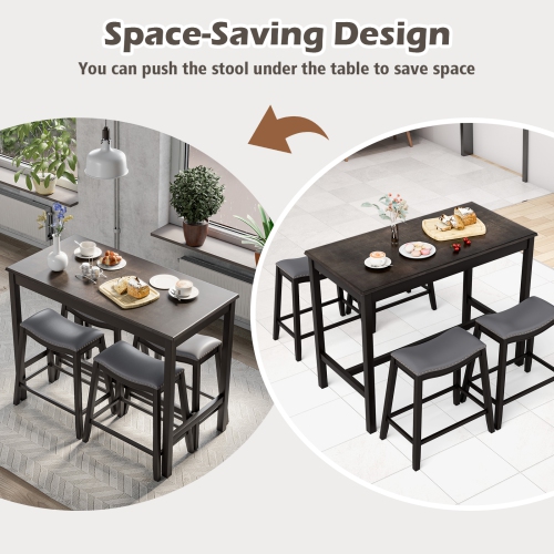 Topbuy Dining Table Set for 4 Kitchen Counter Height Table with 4 Stools 5 Piece Bistro Table Set Rubber Wood Pub Dinner Table Set