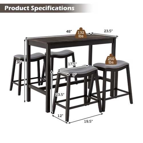 Topbuy Dining Table Set for 4 Kitchen Counter Height Table with 4 Stools 5 Piece Bistro Table Set Rubber Wood Pub Dinner Table Set