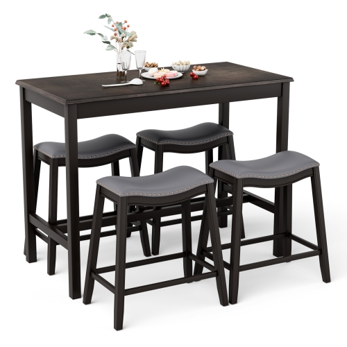 Topbuy Dining Table Set for 4 Kitchen Counter Height Table with 4 Stools 5 Piece Bistro Table Set Rubber Wood Pub Dinner Table Set