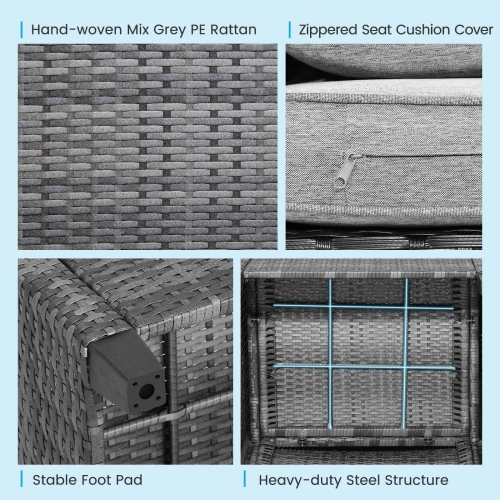 Topbuy 3 Pieces Outdoor Furniture Set Patio PE Rattan Conversation Set with Removable Cushions PE Wicker Sofas with Tempered Glass Side Table