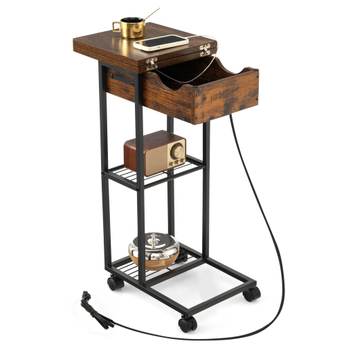 Topbuy Cshaped End Table with Charging Station & USB Port Sliding Sofa