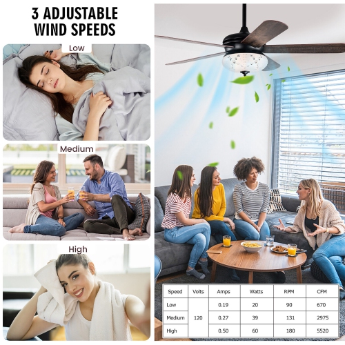 Gymax 52'' Retro Ceiling Fan w/ Remote Control 3 Wind Speeds & 5 Reversible Blades