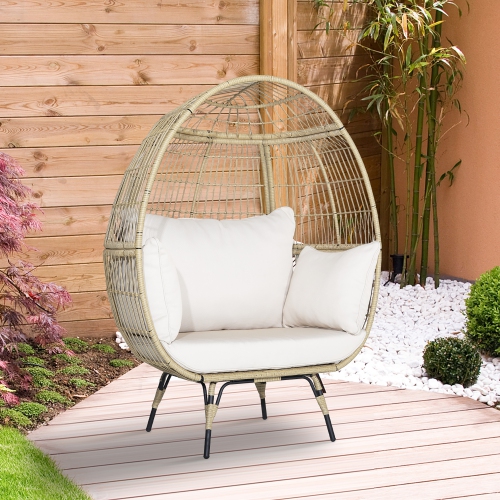 Gymax Patio Rattan Oversized Wicker Egg Chair Stationary Lounge Basket w/ 4 Soft Cushions