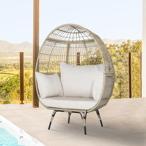 Gymax Patio Rattan Oversized Wicker Egg Chair Stationary Lounge Basket w/ 4 Soft Cushions