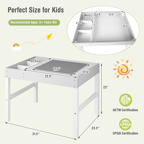Gymax Kids Multi Activity Play Table 3 in 1 Wooden Building Block Desk w/ Storage Gift