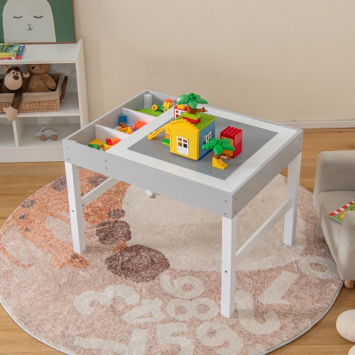 Gymax Kids Multi Activity Play Table 3 in 1 Wooden Building Block Desk w/ Storage Gift
