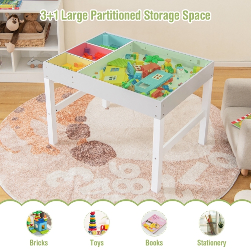 Gymax Kids Multi Activity Play Table 3 in 1 Wooden Building Block Desk w/ Storage Gift