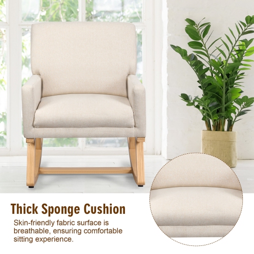 Gymax Mid Century Fabric Lounge Chair Upholstered Accent Armchair Rocking Chair Beige