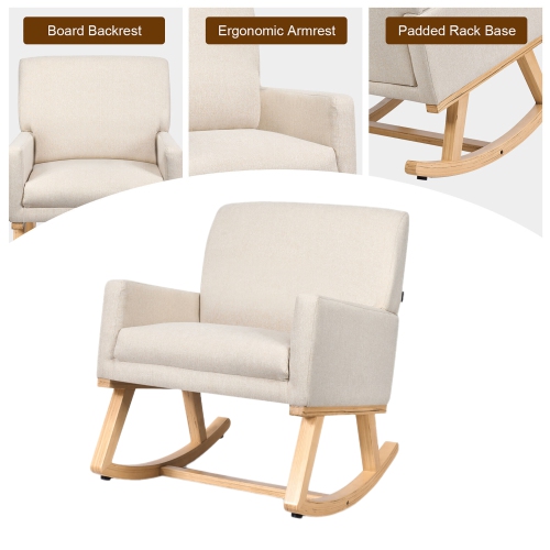 Gymax Mid Century Fabric Lounge Chair Upholstered Accent Armchair Rocking Chair Beige