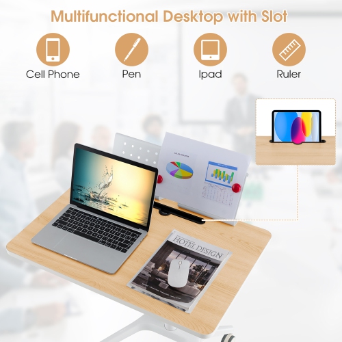 Gymax Pneumatic Standing Desk Rolling Adjustable Laptop Cart Podium Detachable Holder