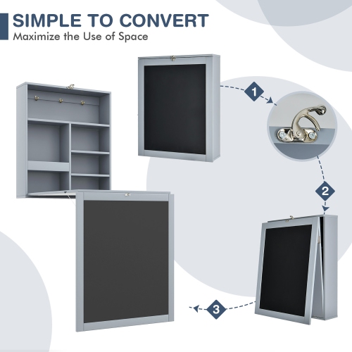 Gymax Wall Mounted Table Fold Out Convertible Desk with A Blackboard/Chalkboard Grey