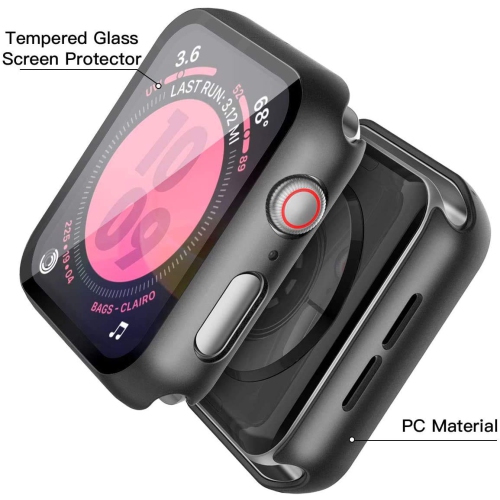 Langboom 2Pack Black Hard Case Compatible with Apple Watch SE Series 6 Series 5 Series 4 44mm with HD Tempered Glass Screen Protector, iWatch Ultra