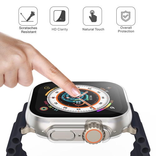 2 Pack Langboom Transparent Hard Case Compatible for 2022 Apple Watch Ultra 49mm with Tempered Glass Screen Protector, HD Clear Ultra-Thin Overall
